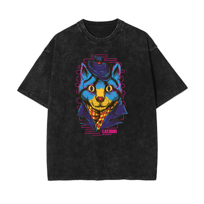 Streetwear Stone Wash Cartoon Pattern Tee
