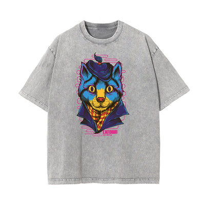 Streetwear Faded Cartoon Pattern Tee