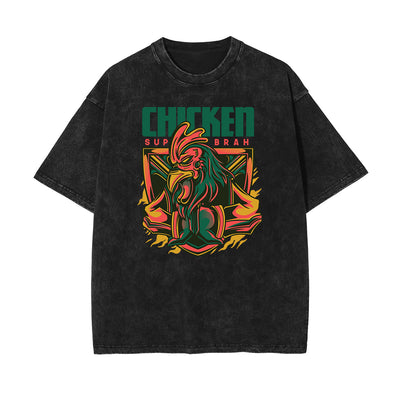 Streetwear Stone Wash Cartoon Pattern Tee