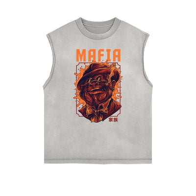 Sleeveless Humorous Cartoon Pattern Tee