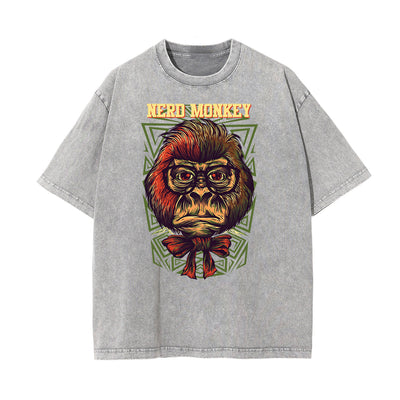 Stone Wash Humorous Cartoon Design Tee