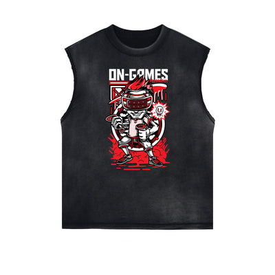 Sleeveless Punk Cartoon Pattern Tee