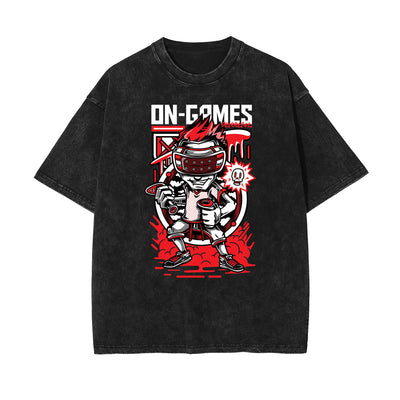 Stone Wash Punk Cartoon Graphic Tee