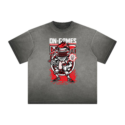 Thick Faded Punk Cartoon Pattern Tee