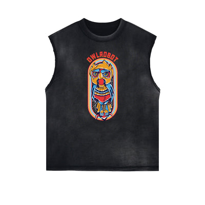 Sleeveless Punk Cartoon Pattern Tee