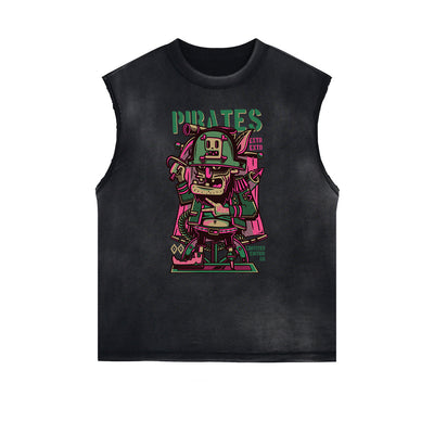 Sleeveless Punk Cartoon Pattern Tee