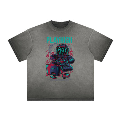 Thick Faded Punk Cartoon Pattern Tee