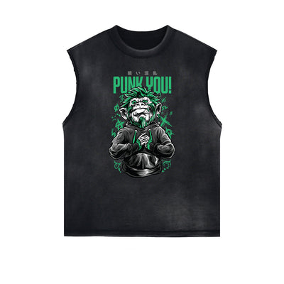Sleeveless Punk Cartoon Pattern Tee