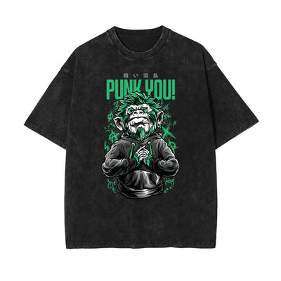 Stone Wash Punk Cartoon Graphic Tee