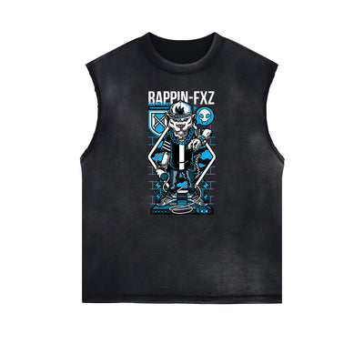 Sleeveless Punk Cartoon Pattern Tee