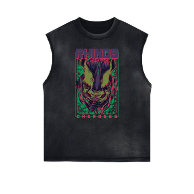 Sleeveless Punk Cartoon Pattern Tee