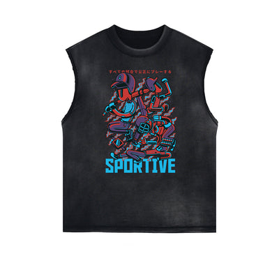 Cartoon Abstract Pattern Sleeveless Tee