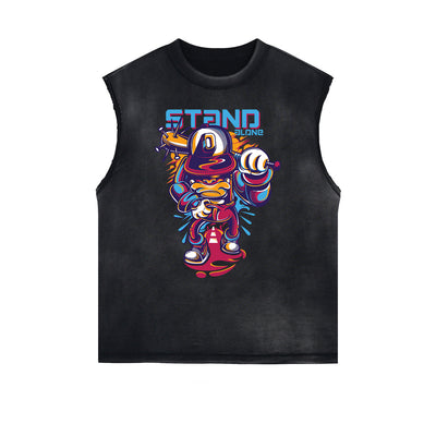 Retro Cartoon Pattern Sleeveless Tee