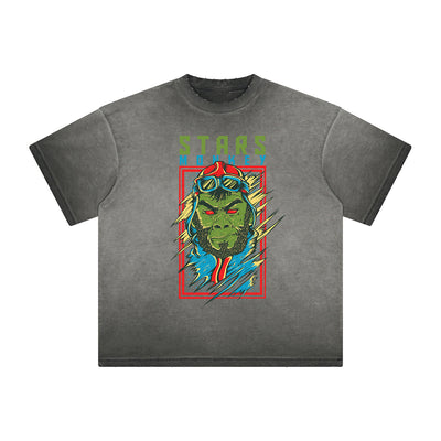 Retro Cartoon Thick Faded Pattern Tee