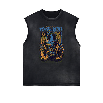 Retro Cartoon Pattern Sleeveless Tee