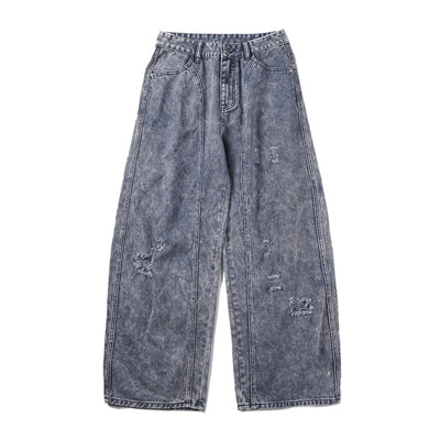 Washed Ripped Barrel-Fit Trousers