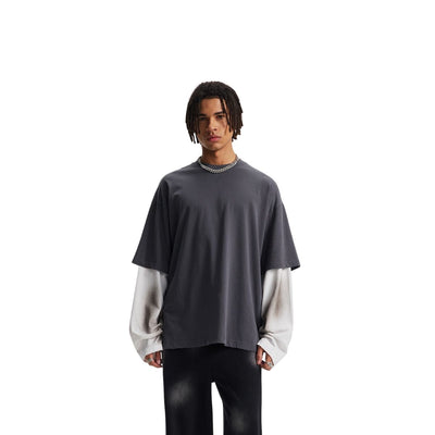 Washed Colorblock Contrast Sleeve Tee