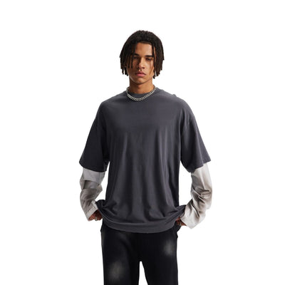 Washed Colorblock Contrast Sleeve Tee