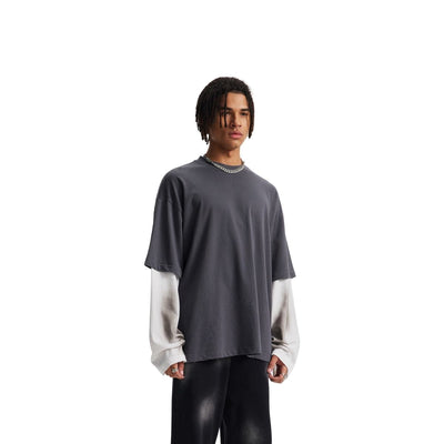 Washed Colorblock Contrast Sleeve Tee