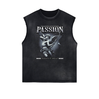 Stone Wash Cupid Angel Graphic Sleeveless Tee