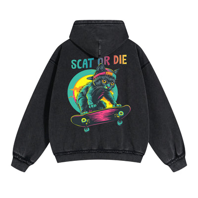 Lovely Kitten Graphic Double Slider Zip Hoodie-INNBLAC
