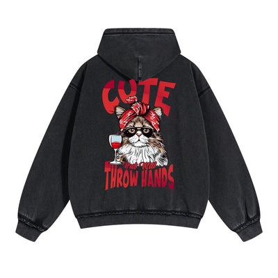 Lovely Kitten Graphic Double Slider Zip Hoodie-INNBLAC