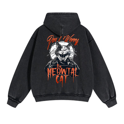 Lovely Kitten Graphic Double Slider Zip Hoodie-INNBLAC