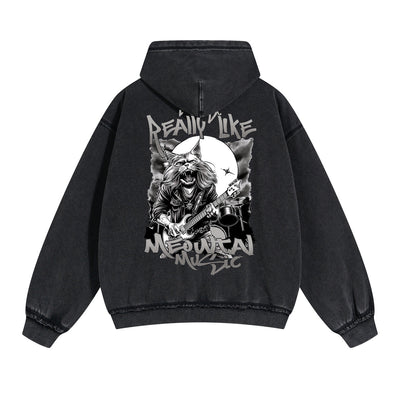 Lovely Kitten Graphic Double Slider Zip Hoodie-INNBLAC