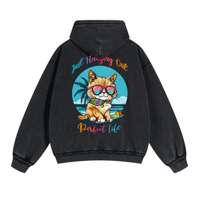 Lovely Kitten Graphic Double Slider Zip Hoodie-INNBLAC