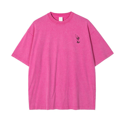Stone Wash Line Art Flowers Graphic Tee