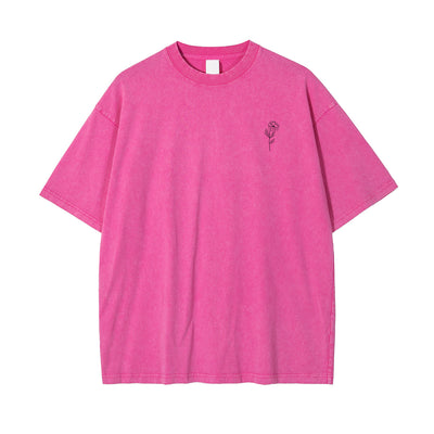 Stone Wash Line Art Flowers Graphic Tee