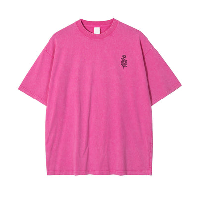 Stone Wash Line Art Flowers Graphic Tee