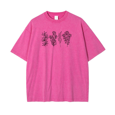 Flower Line Art Pattern Pink T Shirt