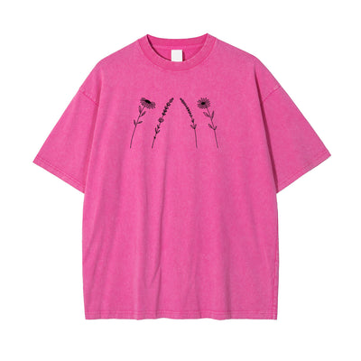 Flower Line Art Pattern Pink T Shirt