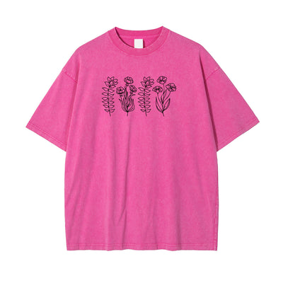 Flower Line Art Pattern Pink T Shirt
