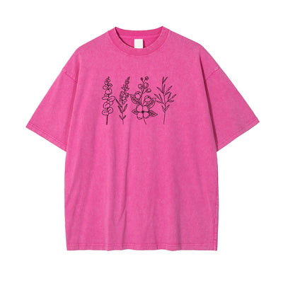 Flower Line Art Pattern Pink T Shirt