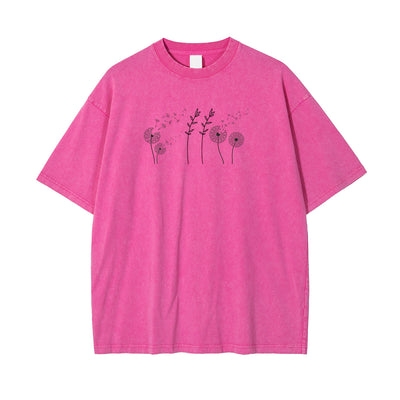 Flower Line Art Pink Cotton T Shirt