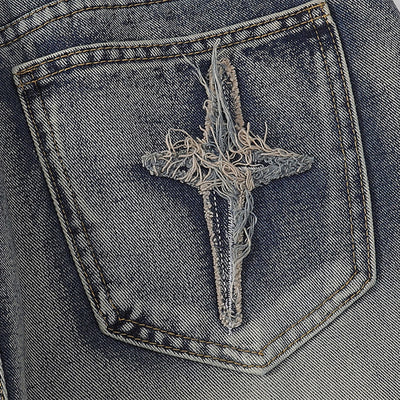 Distressed Patched Star Detail Jeans