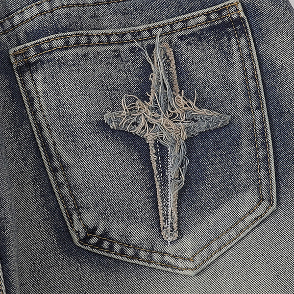 Distressed Patched Star Detail Jeans