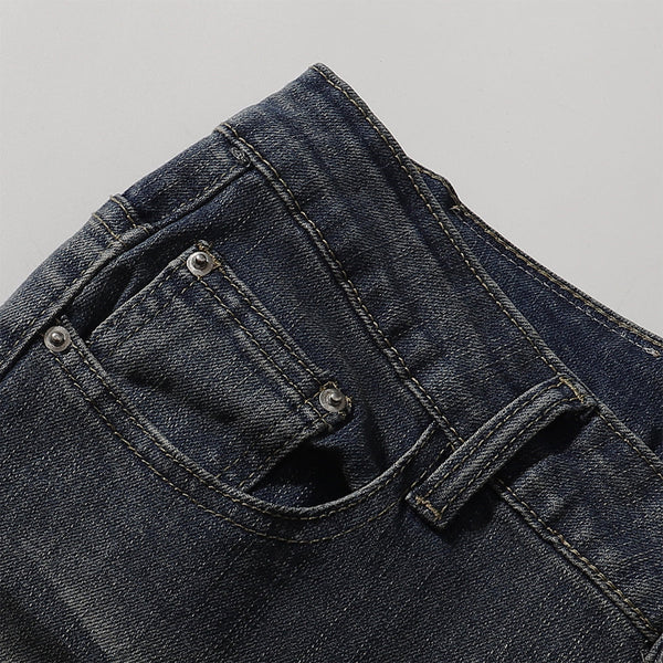 Distressed Dark Denim Vintage Wash Flared Jeans