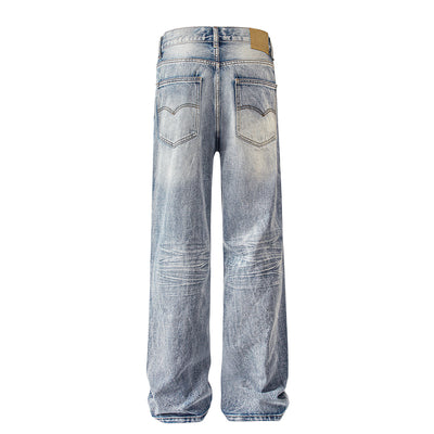 Vintage Wash Faded Wide-Leg Jeans