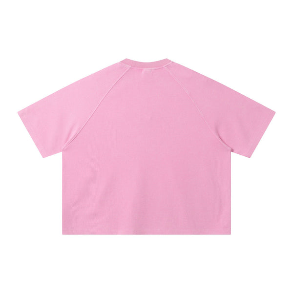 Boxy Waffle Washed Distressed Raglan Tee