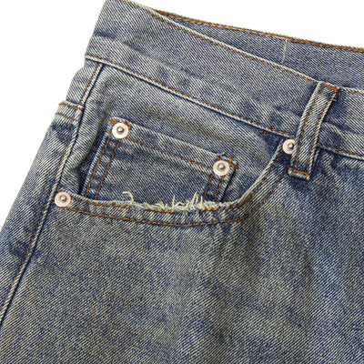 Blue Wash Distressed Ripped Wide-Leg Jeans