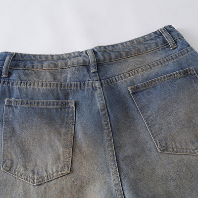 Loose Fit Embroidered Patch Distressed Jeans