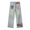 Vintage Digital Print Faux Denim Jeans