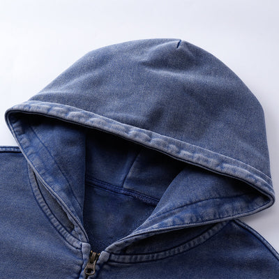 Double Yarn Vintage Washed Zippered Comfort Hoodie