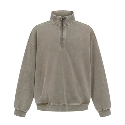 Distressed Wash Comfort Zip Pullover Sweatshirt