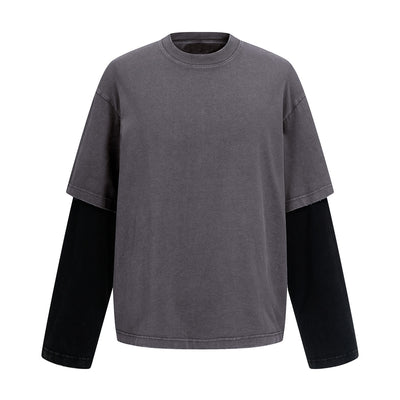 Layered Sleeve Two-Tone Oversized Streetwear T-Shirt