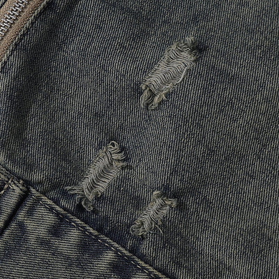 Bold Stitching Distressed Denim Jacket