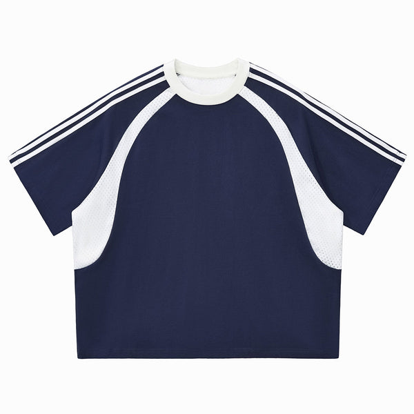 Raglan Sleeve Mesh Panel Sporty Tee